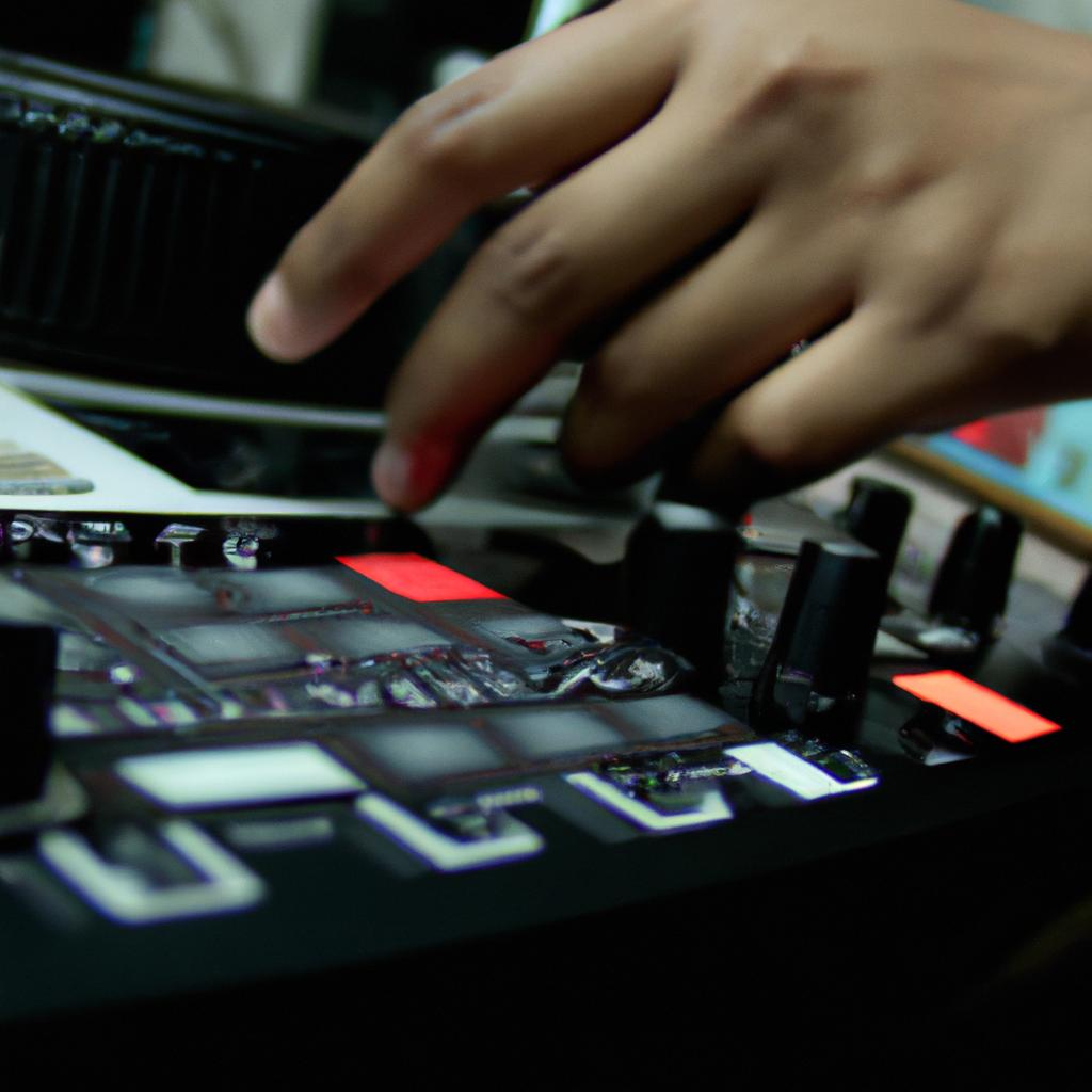 Person playing electronic music instrument